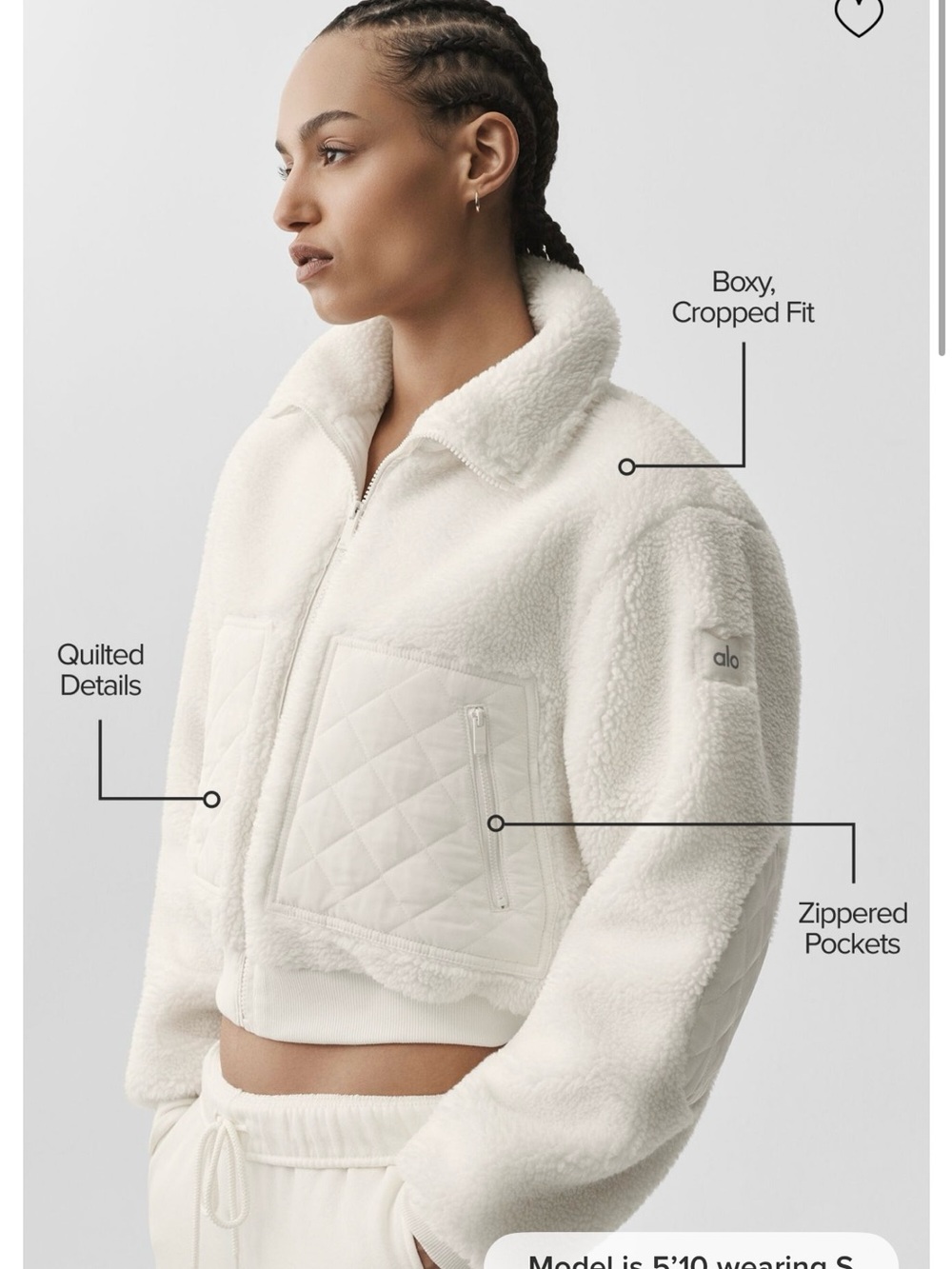Alo Sherpa Edge Bomber Ivory XXS- like new